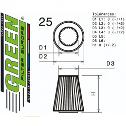 Filtre à air universel Conique Power-Flow Argent Hauteur 130mm Chapeau ALU